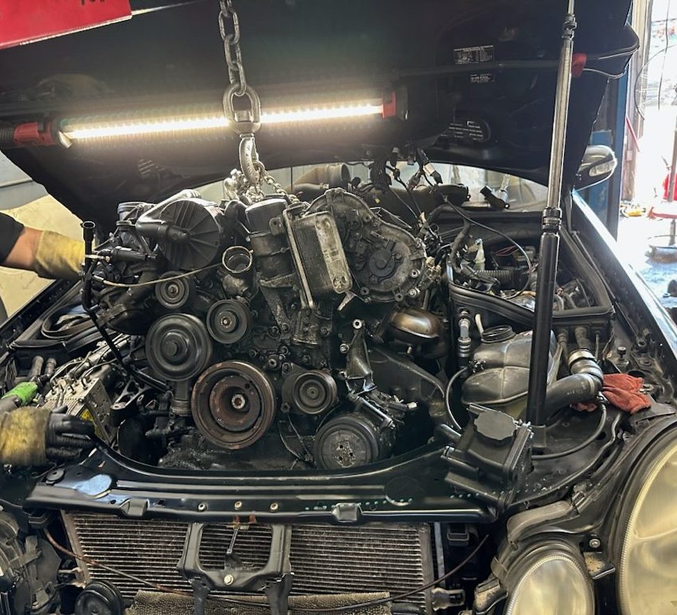 An engine block in the shop